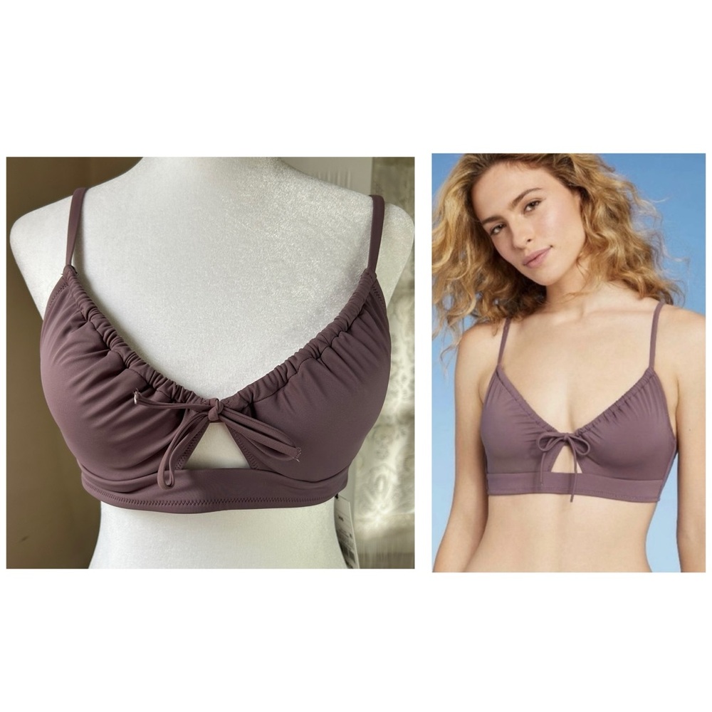 Shade & Shore Ruched Bikini Top with Front Keyhole Detail Hook Back Closure 36B - Picture 13 of 13